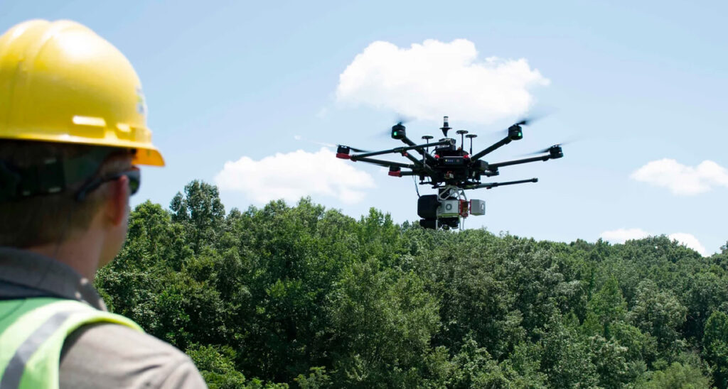 Surveying Drone Flying over forest